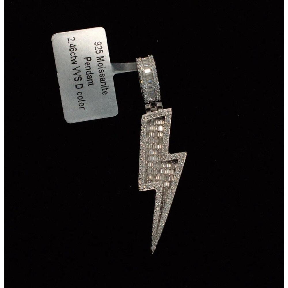 MOISSANITE Real 925 Sterling Silver Iced Hip Hop Piece Lightning Pendant Neck
